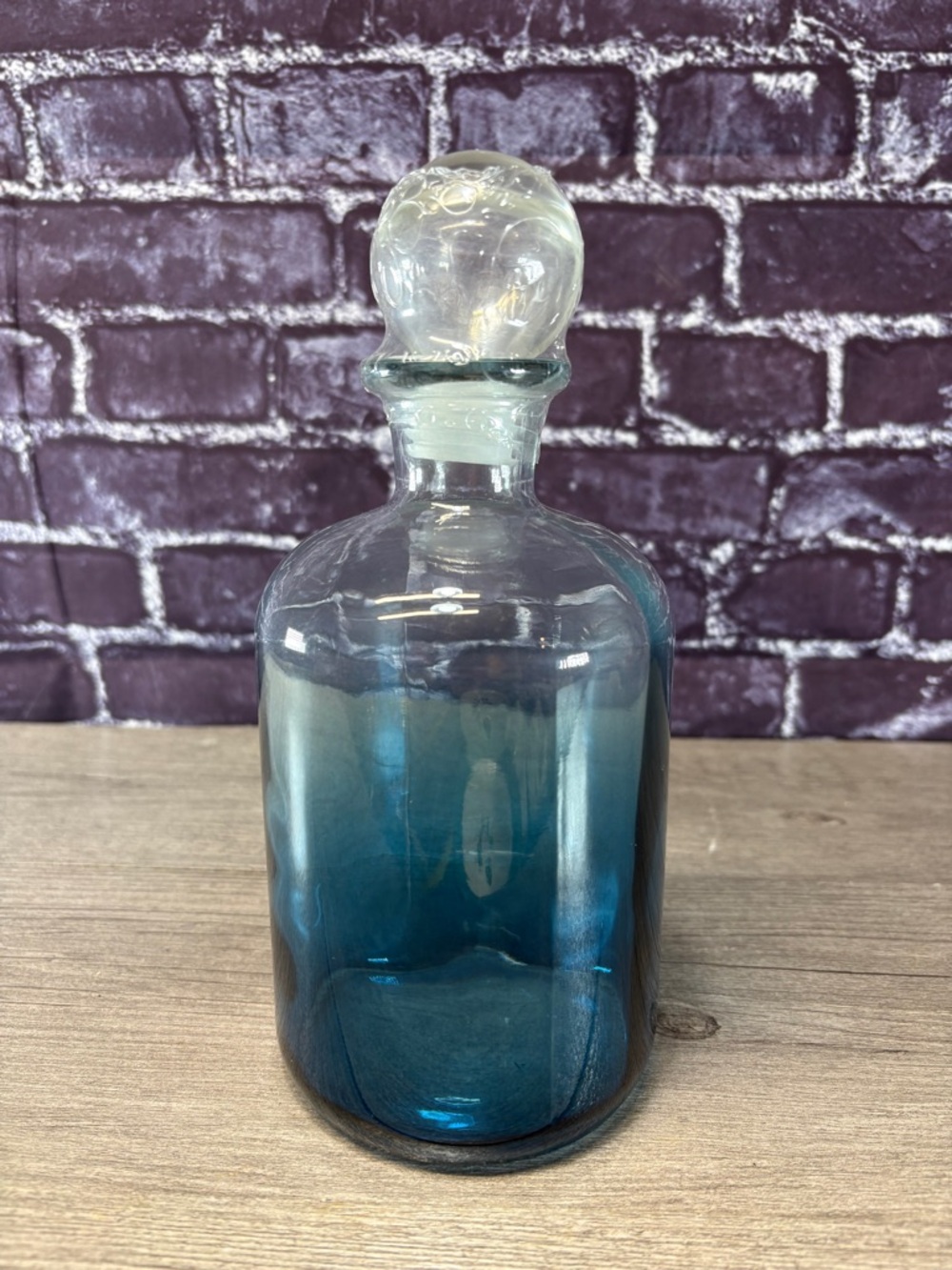Blue Ombré Glass Decanter with Stopper